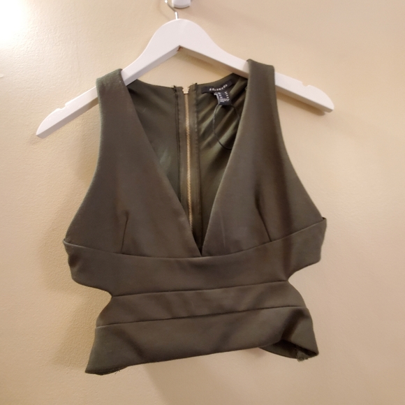 Revamped khaki V neck, cropped tank with side slits, Medium size - Picture 4 of 8